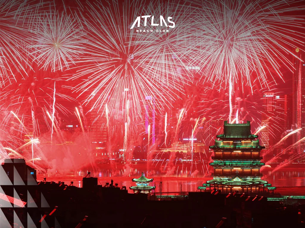 Fireworks displays add excitement to Chinese New Year celebrations across Bal Fireworks in Bali, night celebrations, festive crowd