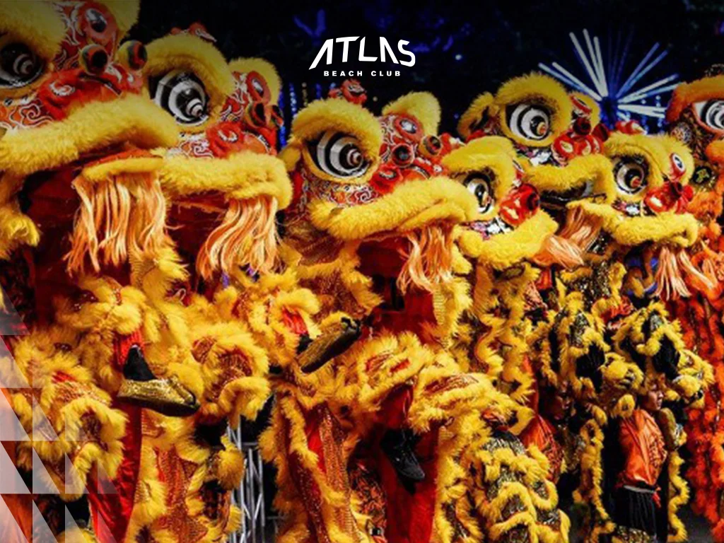 Lion and dragon dances are key attractions during Chinese New Year in Bali. Lion dance, dragon parade, cultural festivity