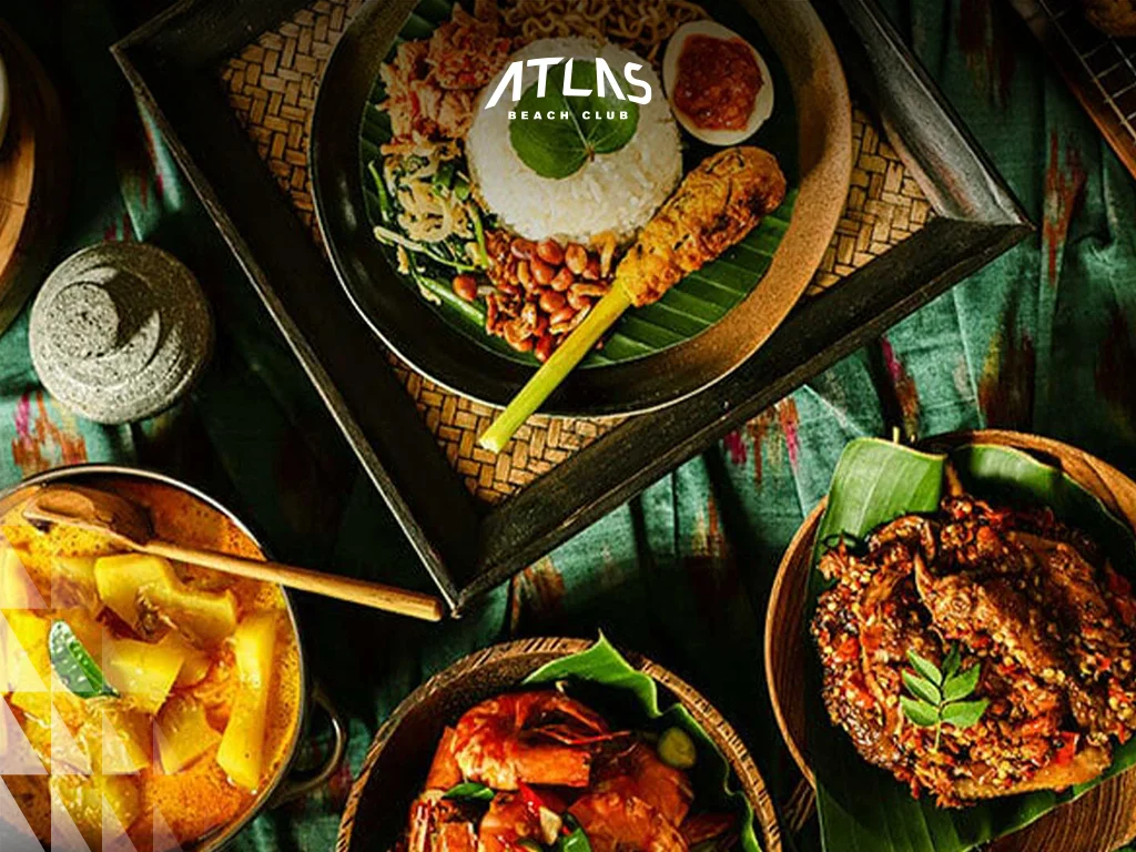  Halal food in Bali, diverse cuisines, Atlas Beach Club dining. 