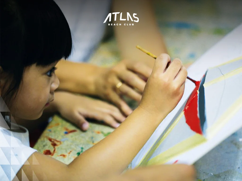 Kids painting, family bonding activities, cultural learning through art.